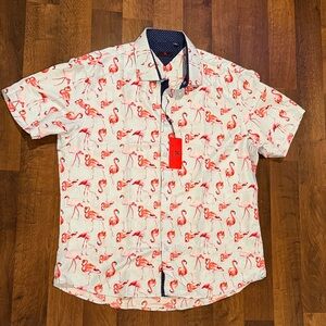 NWT Men's BC Collection Short-Sleeve Flamingo Print Shirt (size XXL)